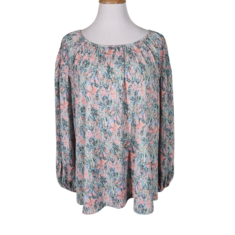 Ava & Viv Blouse Plus Size 2X Pastel Abstract Art Peasant Top